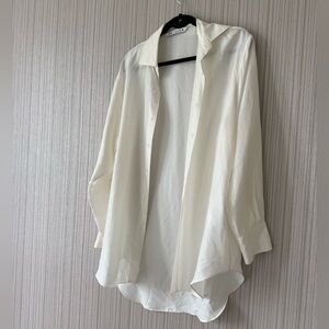 100%silk Zara Cream Collared Button-Down Shirt
